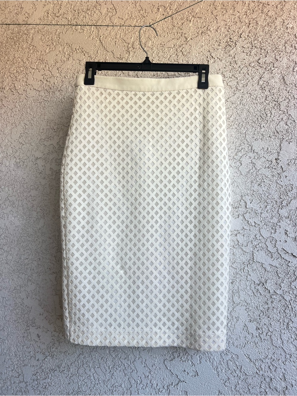 Elizabeth and James Cream Lattice Midi Pencil Skirt